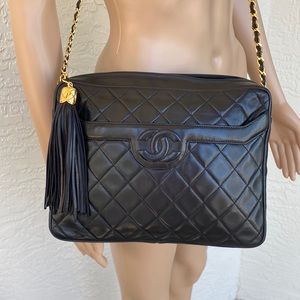 Vintage Chanel Black CC Lambskin Crossbody Bag